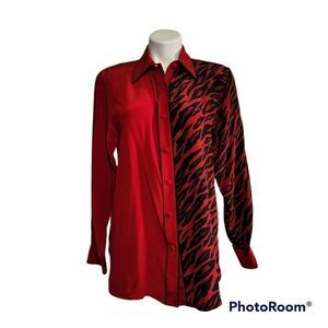 Vintage Bob Mackie top red & black silk animal print whimsigoth  S